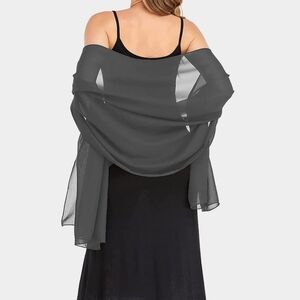 Dark Grey Chiffon Scarf 68 Inches Long Style Shawl Plain Simple Casual
